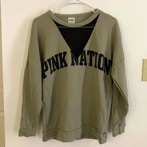 Victoria's Secret PINK Olive Mesh V Neck Crewneck size XS